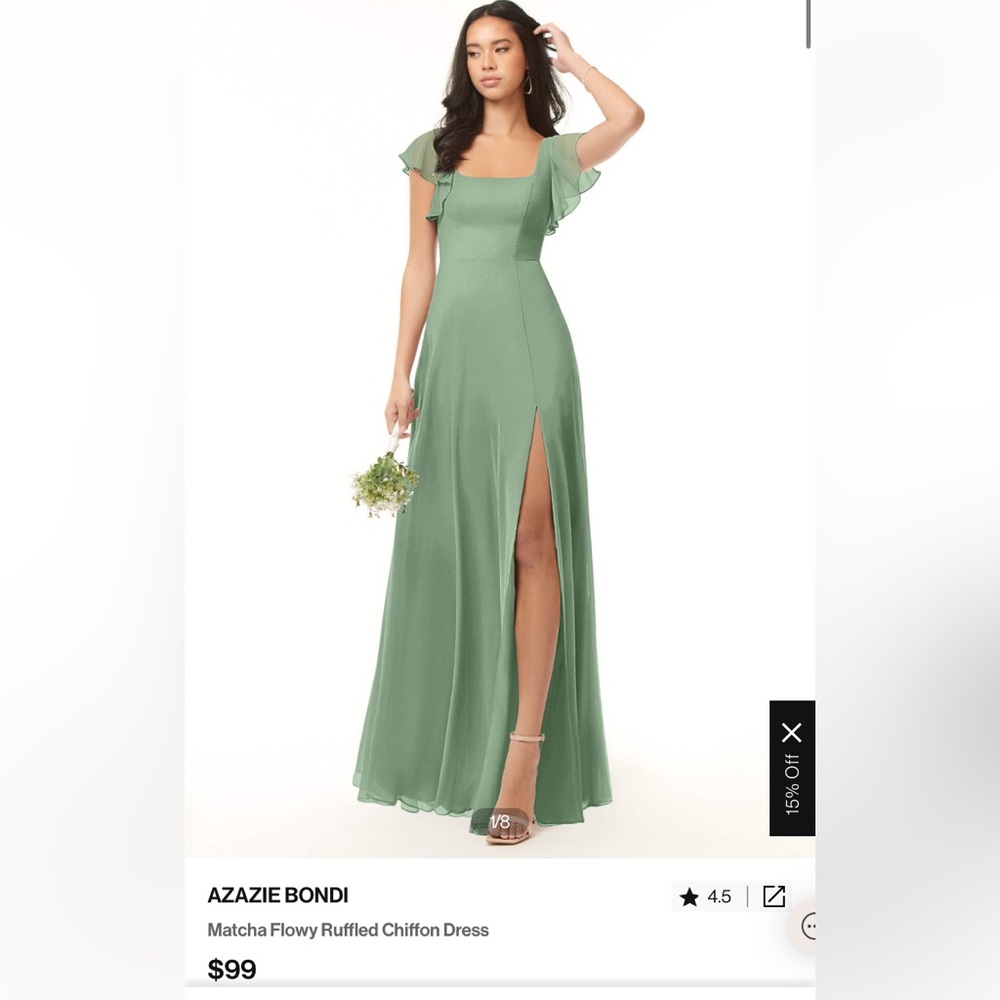 Azazie Matcha Flowy Ruffled Chiffon Dress in Matcha Green
